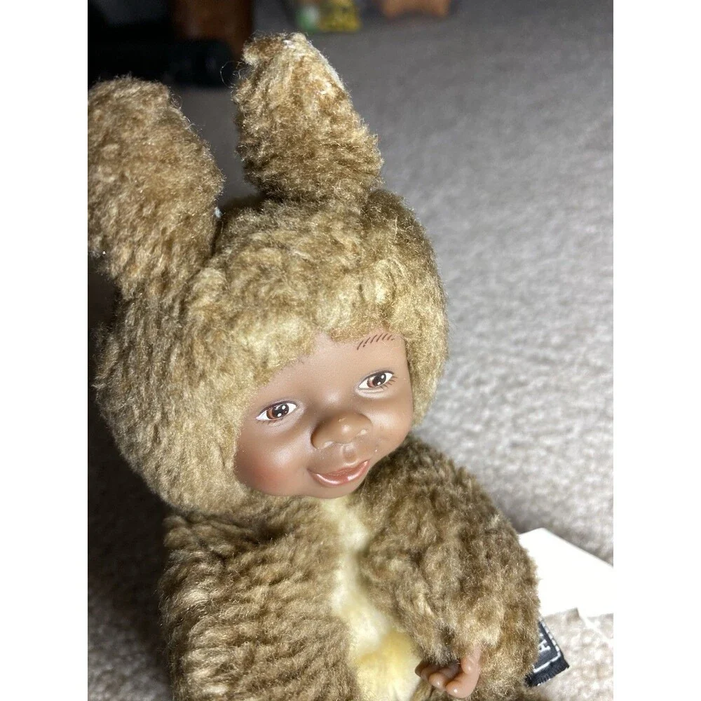 Vintage Anne Geddes Squirrel Plush Baby Doll African-American Smiling Brown 7